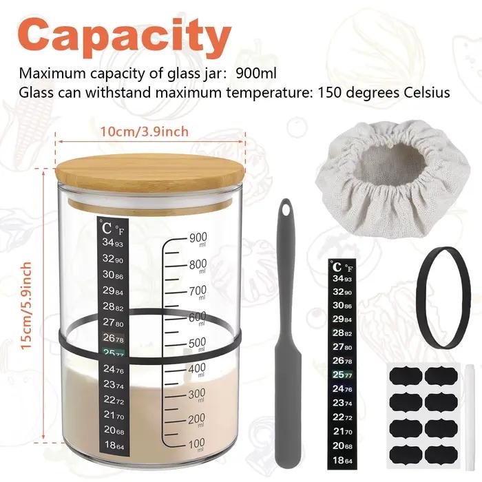 Pot de Fermentation au levain 900ml, récipient de démarrage au levain, pot en verre transparent, fou