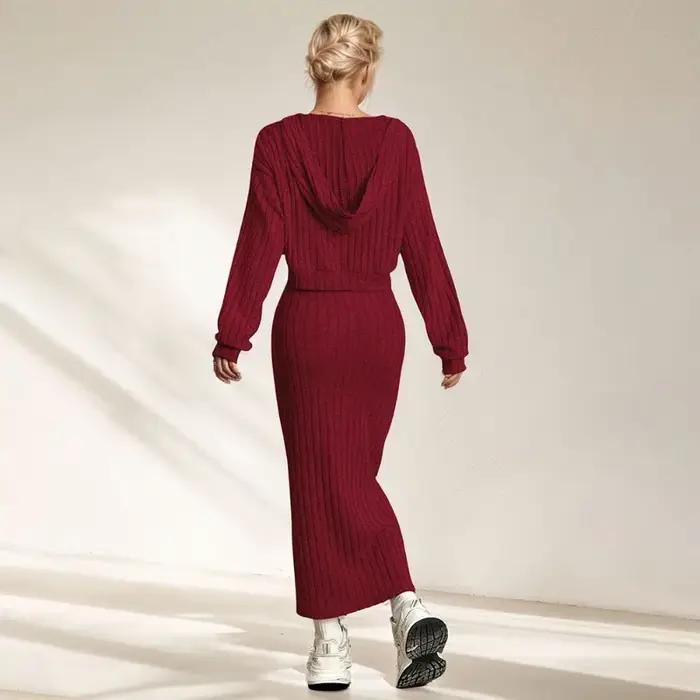 Robe à bretelles tricotée pour femmes, vêtements haut de gamme, couleur unie, tempérament, lumière familier, vent, ensemble deux pièces, 2026