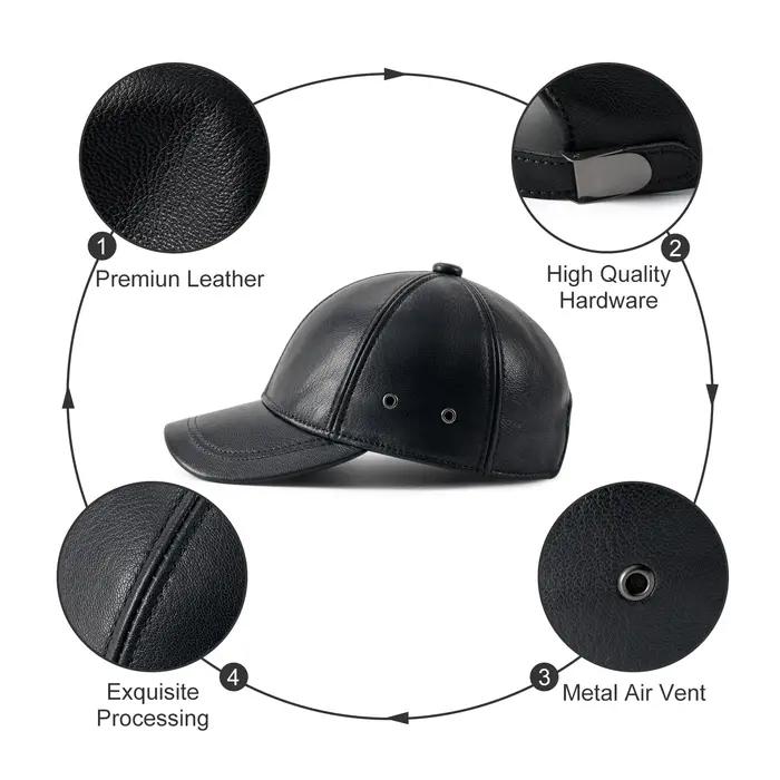 Casquette baseball FEINION en cuir véritable - Chapeau ajustable hiver pour chasse pêche conduite style ivy