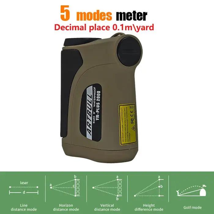 Télémètre laser monoculaire haute précision pour chasse, golf et activités extérieures 2000mètres de plage de mesure 6x grossissement 5 modes de mesure