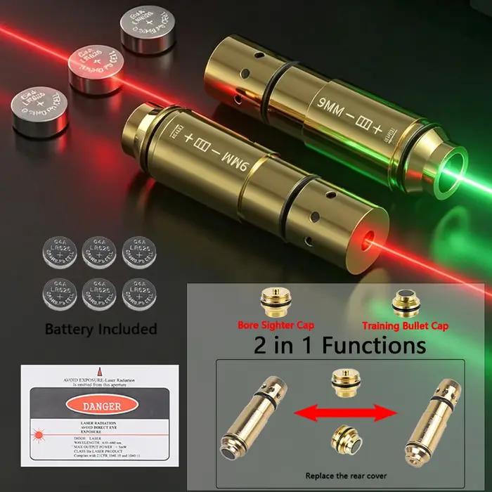 Cartouche de formation laser à point rouge vert pour tir à sec 9mm 380ACP 38SPL 40S&W 223Rem 45ACP 7.62x39 pour entraînement et alignement de canon