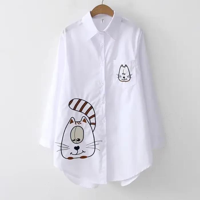 Chemise blanche en coton à manches longues pour femmes