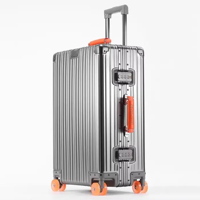 Valise en alliage d'aluminium-magnésium, 20/24/29 pouces, poignée en cuir, étui de voyage, bagages r