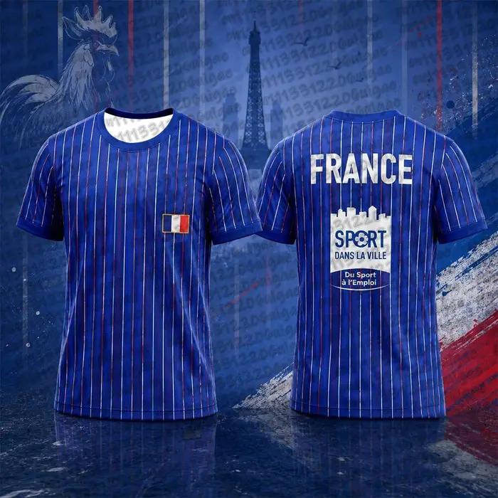 T-shirt rayé de l'équipe nationale de France 2026, génération IA, pour hommes et femmes, maillot gra