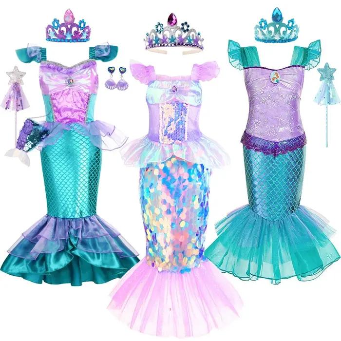 Robe sirène pour filles, breloque princesse Cosplay, Costume scintillant à paillettes pour enfants,