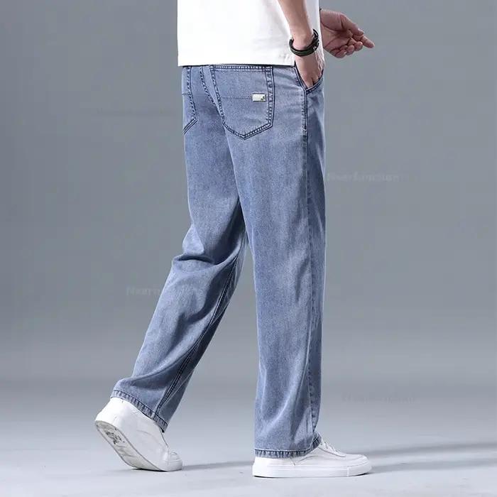 Lyocell pantalon hommes 2024 vêtements d'été Ultra mince mode pantalons décontractés mâle Baggy drapé droit Denim