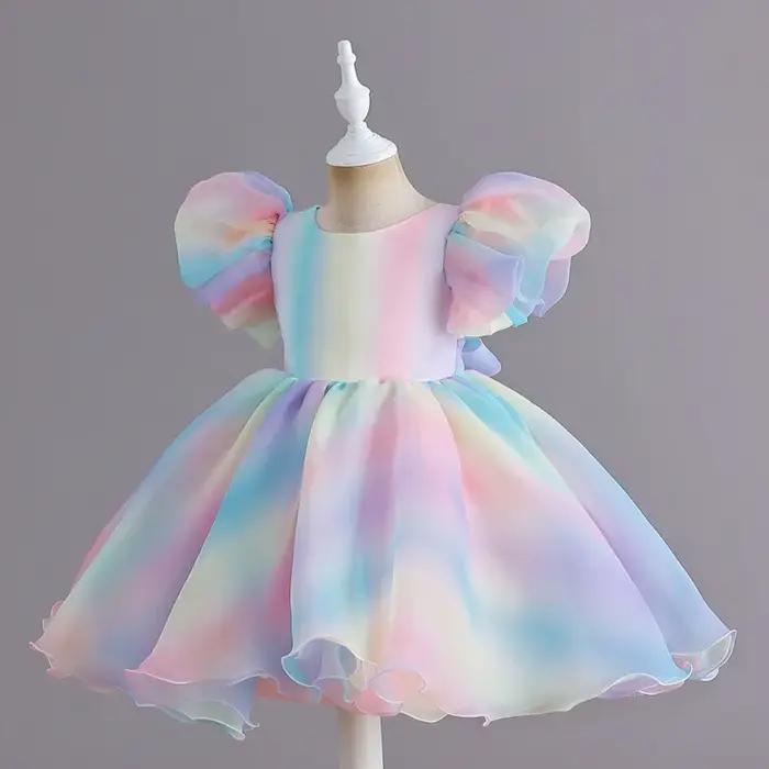 Robe de soirée tutu arc-en-ciel pour filles, costume de princesse pour enfants, vêtements de demoiselle d'honneur pour occasions spéciales années 1-6