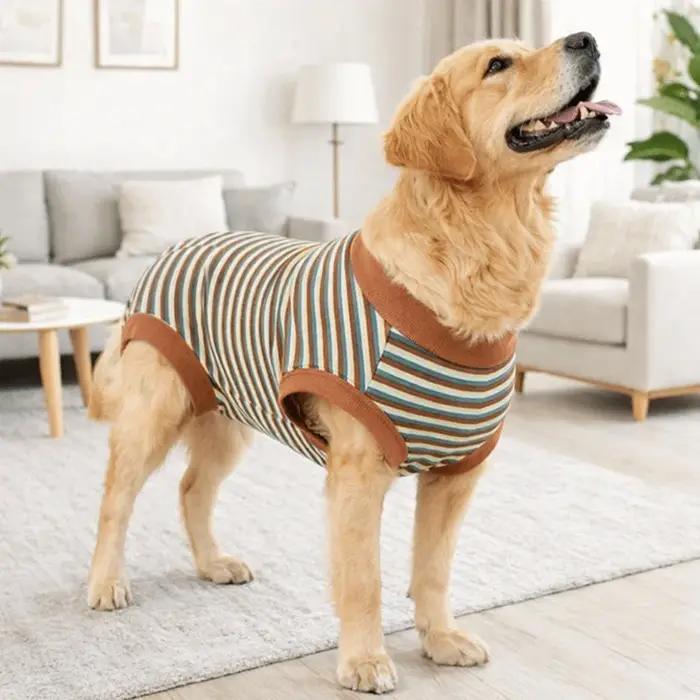 Combinaison de Stérilisation pour Chien Rayée, Vêtements de Récupération pour Chien Lavables et Chauds, Veste en Polaire Confortable Anti-Léchage, Protection du Ventre