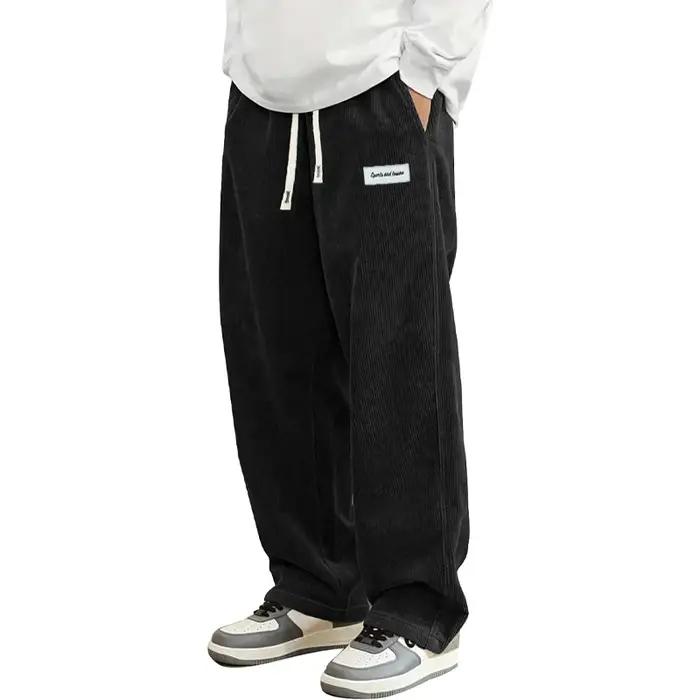 Pantalon décontracté en velours côtelé pour homme, coupe ample, droit, survêtement, taille élastique
