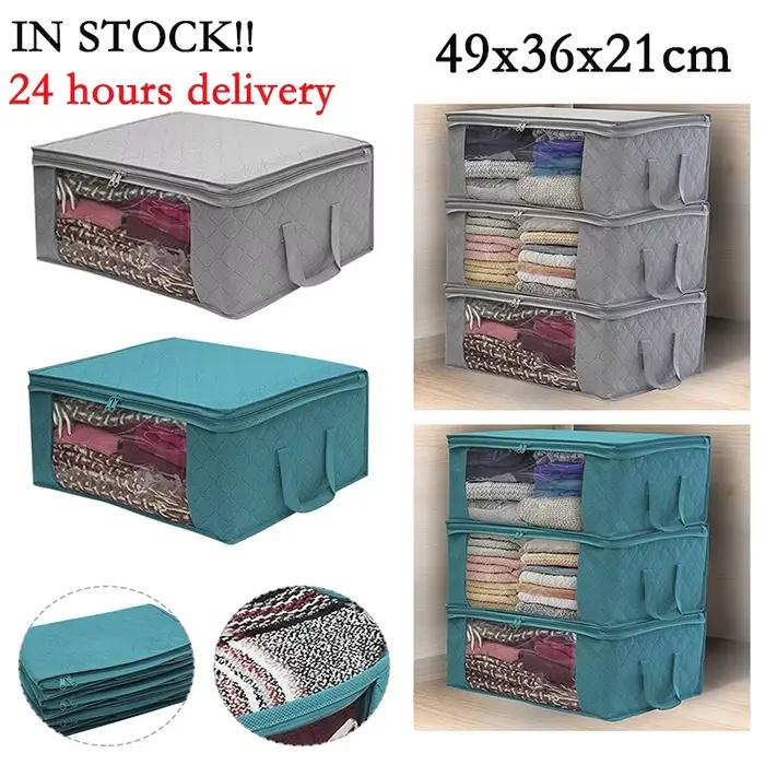 Boîte de rangement pour vêtements, sac de rangement pour vêtements, fenêtre transparente, fermeture éclair, tissu non tissé, panier à vêtements avec Foy