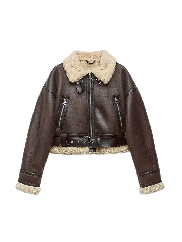 Ailegogo automne hiver femmes chaud lâche fausse fourrure agneau court manteau streetwear femmes Vin