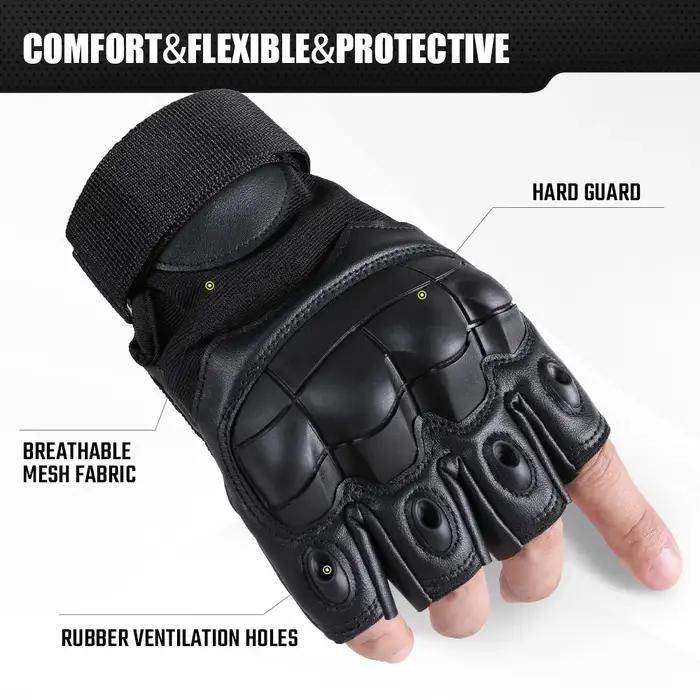 Gants tactiques demi-doigts chasse - Protection Hard Guard anti-dérapage pour sports outdoor et paintball