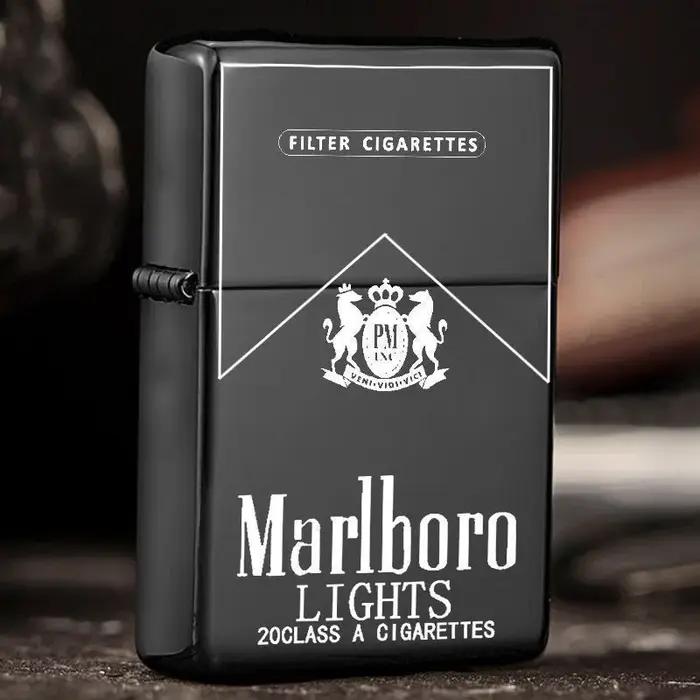 Briquet classique Marlboro, briquet à meule en métal, outil pour fumer pour hommes, personnalisable, accessoires pour fumer