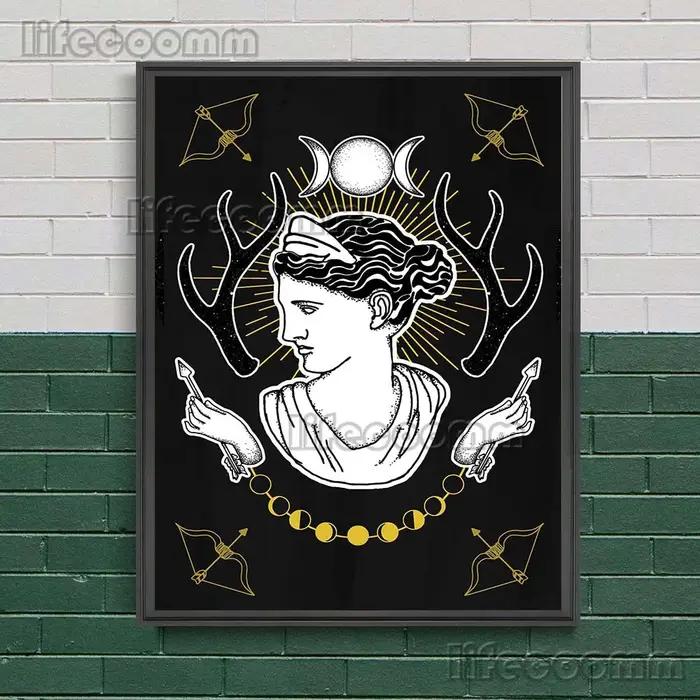 Affiche imprimée déesse de la lune et de la chasse toile abstraite peinture huile décor mural occasions spéciales
