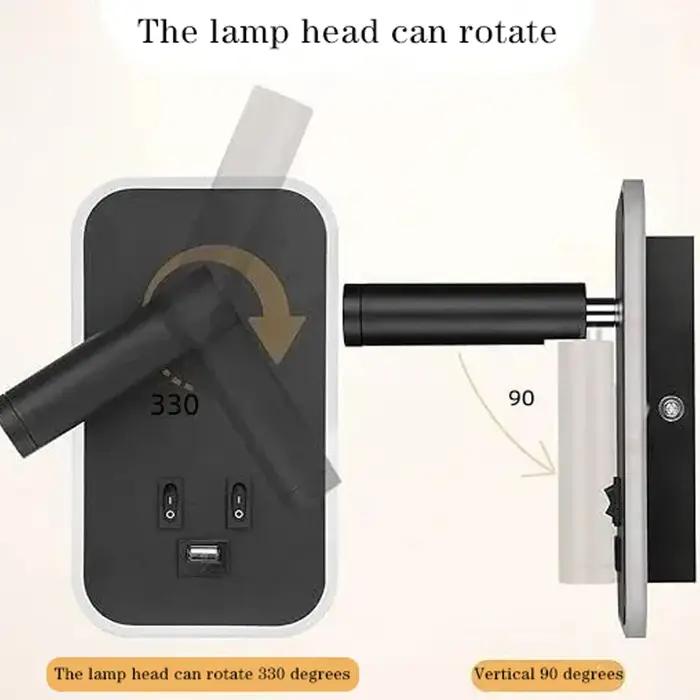 Applique murale LED minimaliste avec chargement USB, avec double interrupteur de commande, tête de l