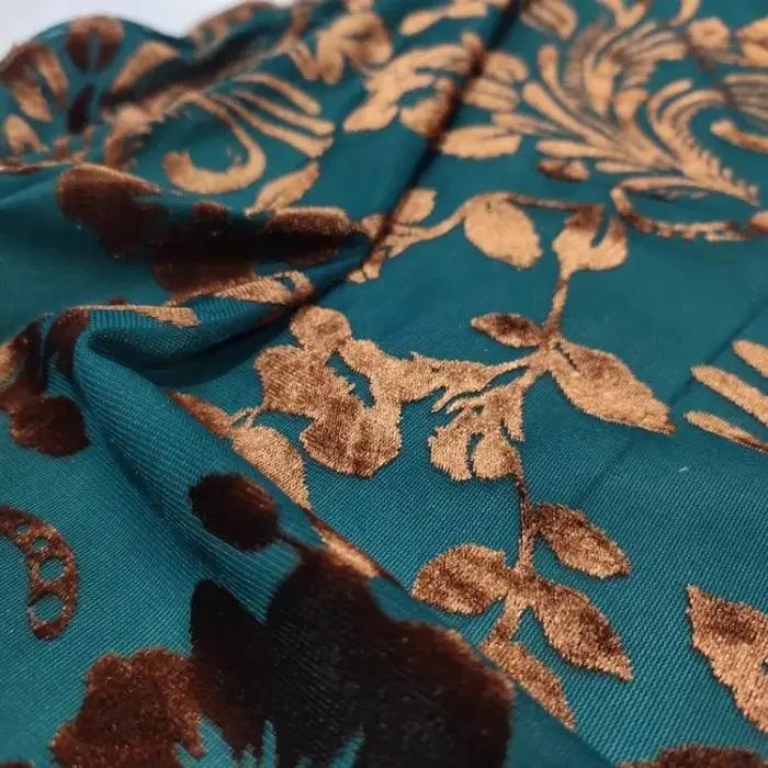 Tissu en velours Jacquard brocart extensible de couleur verte