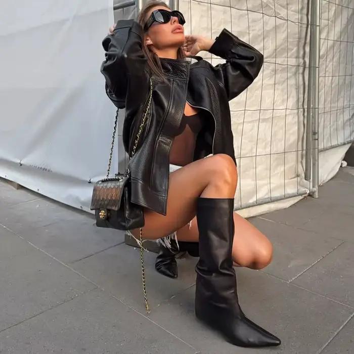 KONDALA Chic vestes en cuir noir boutons de fermeture éclair manteaux surdimensionnés mode 2025 auto