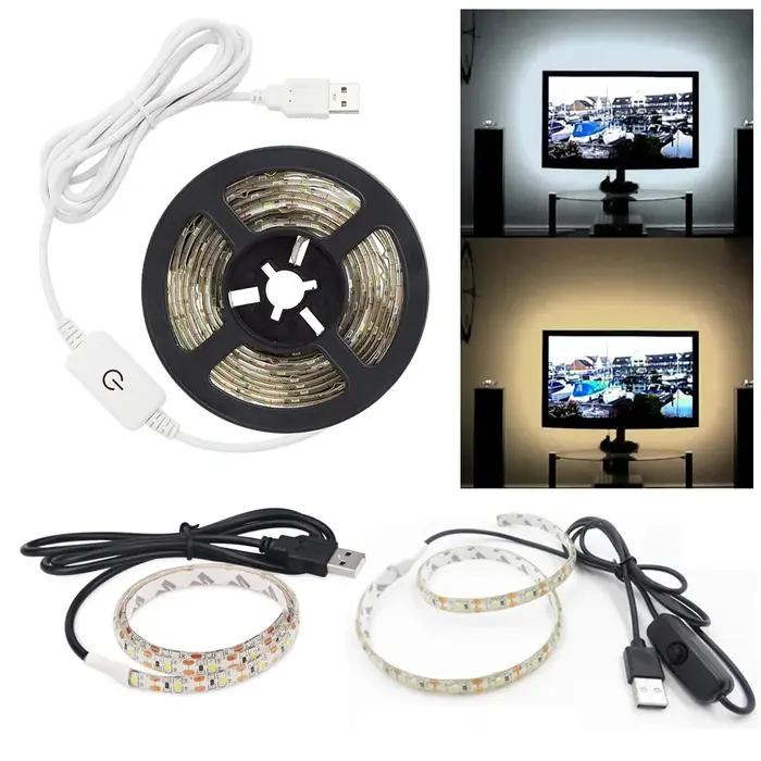 Bande lumineuse LED à intensité réglable, 5V, SMD2835 3528, 60 diodes/m, étanche, rétro-éclairage TV