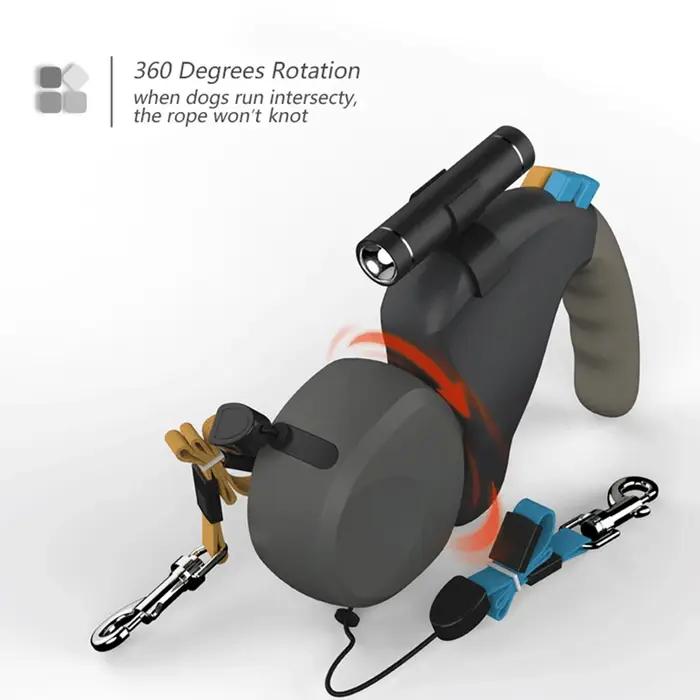 Pour 2 chiens marche animal de compagnie corde de Traction ceinture rétractable réglable Double avec lumière double chien corde laisse Rotation corde pour animaux de compagnie
