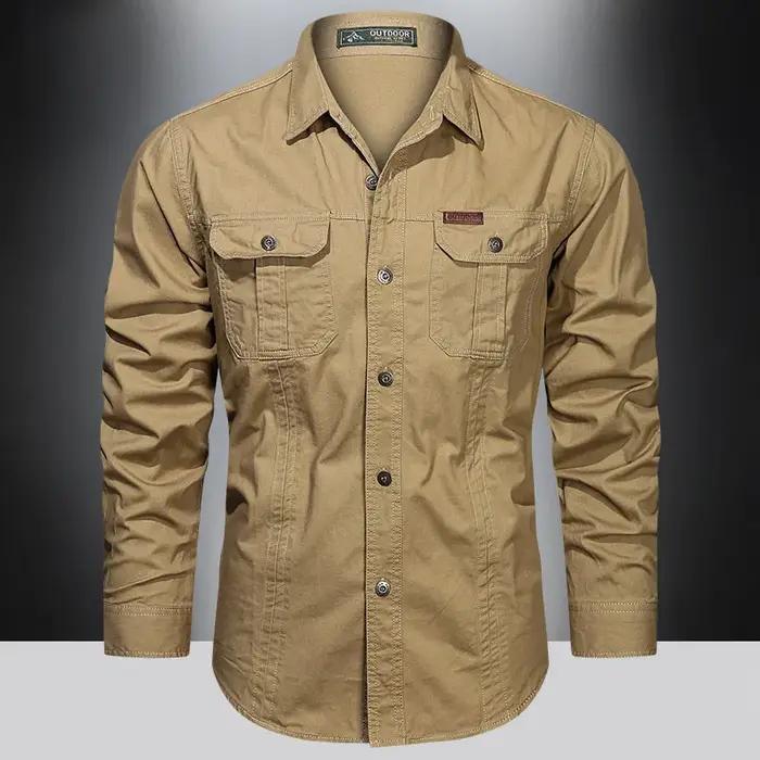 Chemise Cargo Hommes en Coton Beige Khaki Vert Militaire Noir Gris Rouge Bleu Foncé Décontractée Pour Activités Extérieures Occasions Spéciales