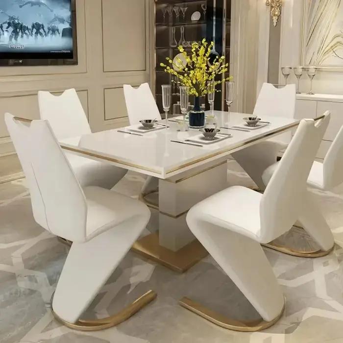 Ensemble de table à manger carrée en marbre, 4 chaises, 6 chaises, meubles de salle à manger dorés d
