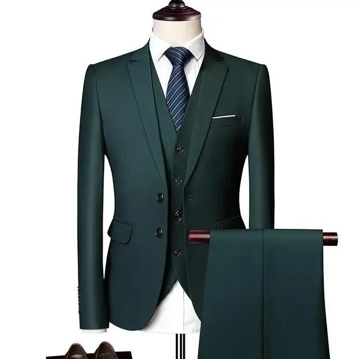 13 couleurs Style basique hommes décontracté couleur unie 3 pièces costumes/mâle deux boutons Blazers Jacker manteau pantalon pantalon gilet gilet