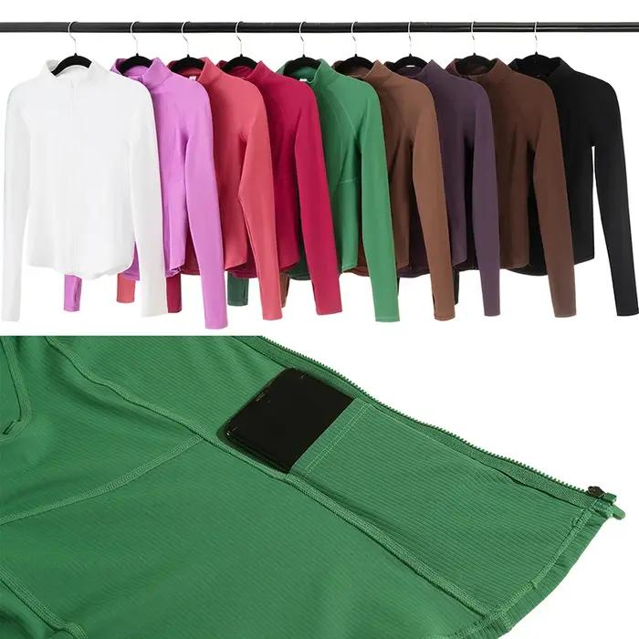 Veste de course en plein air pour femmes, couleur unie, manteau de gymnastique à manches longues, co