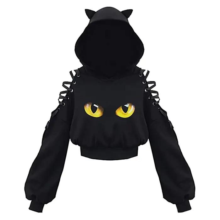 Y2k gothique femmes à capuche chat oreille haut court sweat