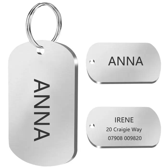 Plaque d'identification en acier inoxydable personnalisable pour chien avec nom, adresse et numéro de téléphone - disponible en noir, bleu, argent, or - taille petite et grande - accessoire de collier élégant pour promenade canine et compétitions - cadeau idéal pour animaux de compagnie