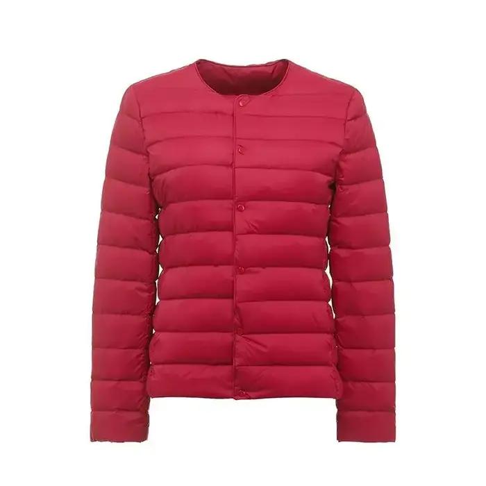 Parka en duvet de canard blanc pour femme, veste chaude, coupe couvertes, manteau sans col ultralége