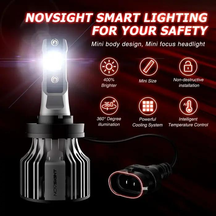 NOVSIGHT phare de voiture Led H1 H3 H4 H7 H11 H8 H9 H13 9005 9006 9007 9003 72W 10000LM 6000K ampoul