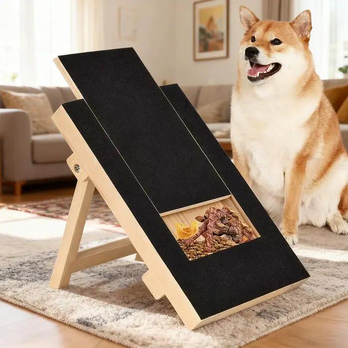 Grattoir en bois pour chiens avec boîte à friandises intégrée