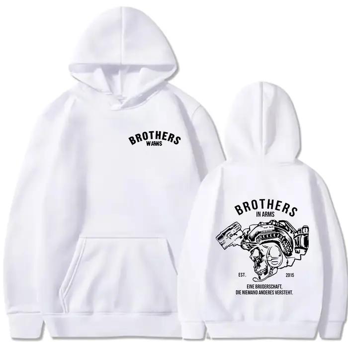 Sweat-shirt à capuche imprimé double face Team Brothers in Arms Skeleton pour hommes et femmes