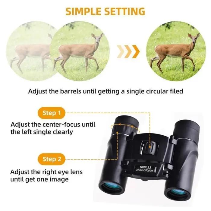 Jumelles mini portables 100x22 pliables BAK4 pour chasse longue portée 30000m camping voyage