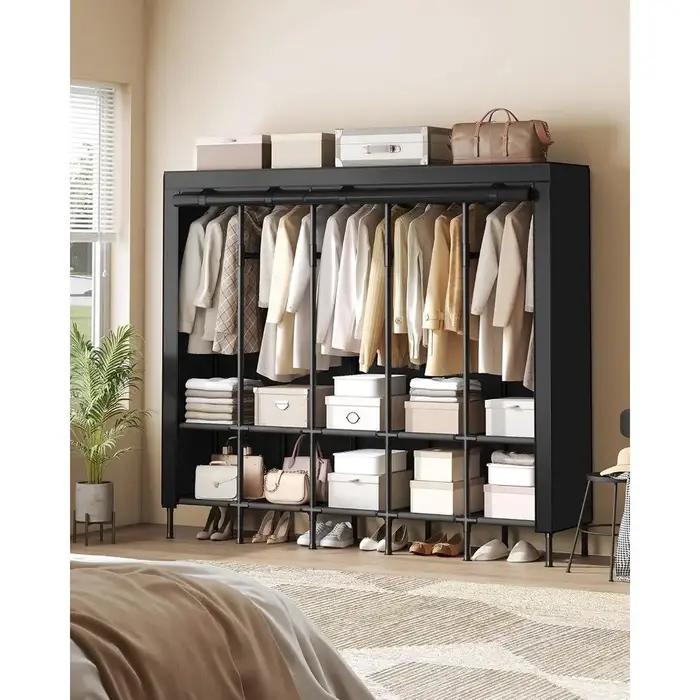Organiseur de placard portable en acier 83,5 avec housse en tissu, 5 rails, 10 étagères, noir