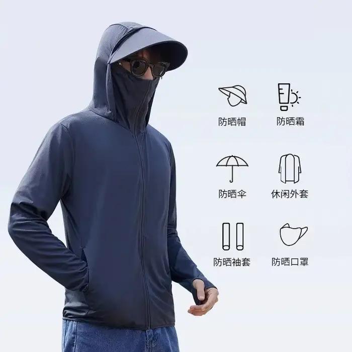 Veste à capuche pour homme en fibre de polyester, légère et respirante, anti-UV, en soie glacée, idé