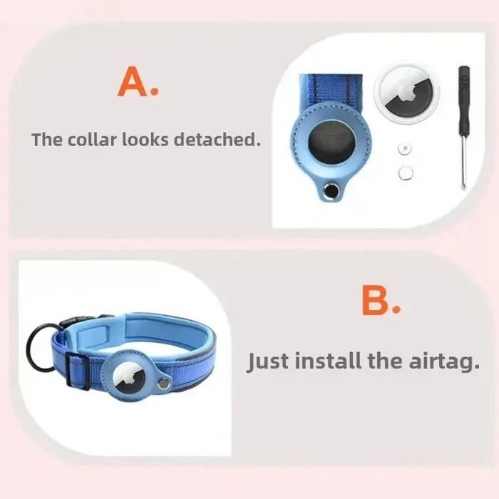 Collier réfléchissant pour chien avec AirTag support, confortable et sécuritaire pour petits, moyens et grands chiens, idéal pour les promenades nocturnes et activités extérieures