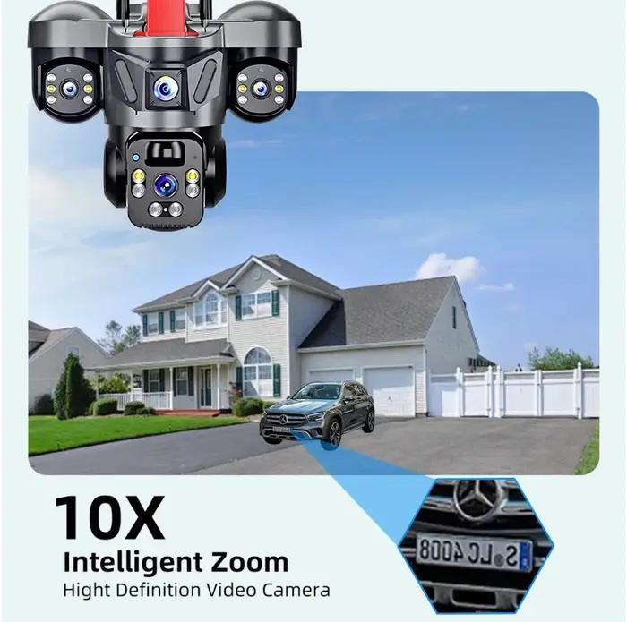 Caméra solaire extérieure 4G PTZ 8MP triple objectif surveillance maison carte mémoire haute vitesse panneau