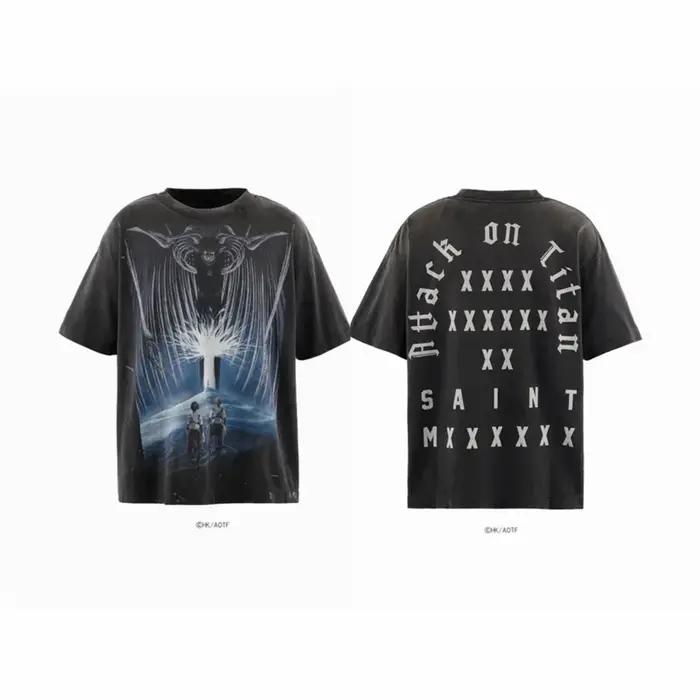 T-shirt Homme Vintage d'Été à Manches Courtes en Coton Motif Logo SAINT Imprimé Style Décontracté Ample Tendance Urbaine Sport Hip Hop Occasions Spéciales