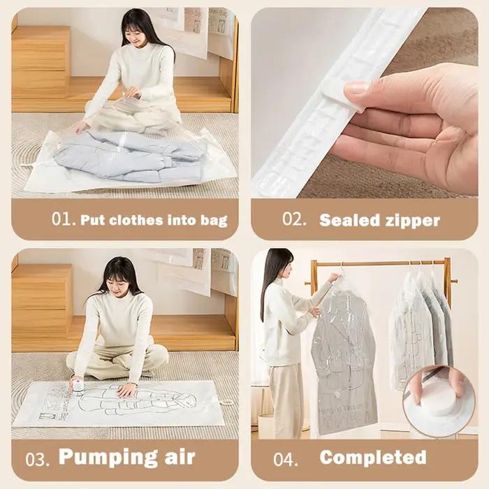 Sac de Compression pour vêtements, 1 pièce, organisateur de garde-robe, sacs de protection suspendus pour vêtements sous vide de grande capacité, sacs de rangement permettant de gagner de l'espace