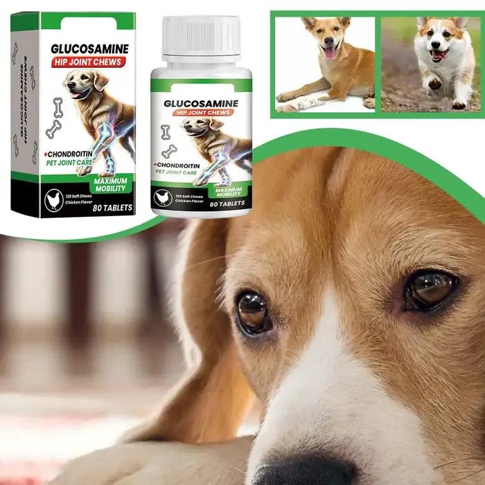 Comprimés à croquer pour chiens pour la mobilité des hanches et des articulations, glucosamine chondroïtine, 80 comprimés, améliore la vitalité, soin des articulations pour animaux de compagnie