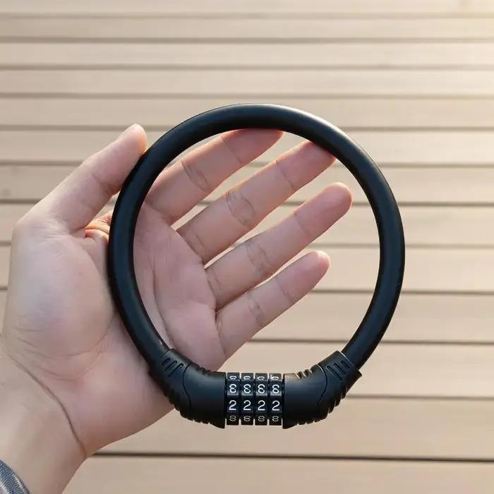Cadenas antivol à câble en acier inoxydable pour vélo, scooter électrique, moto, casque et équipements de sports de plein air avec code à quatre chiffres