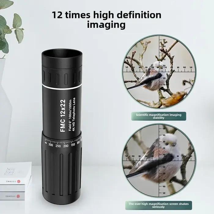Monoculaire HD 12x22 portable avec support téléphone - Télescope miniature pour observation ornithologique et chasse