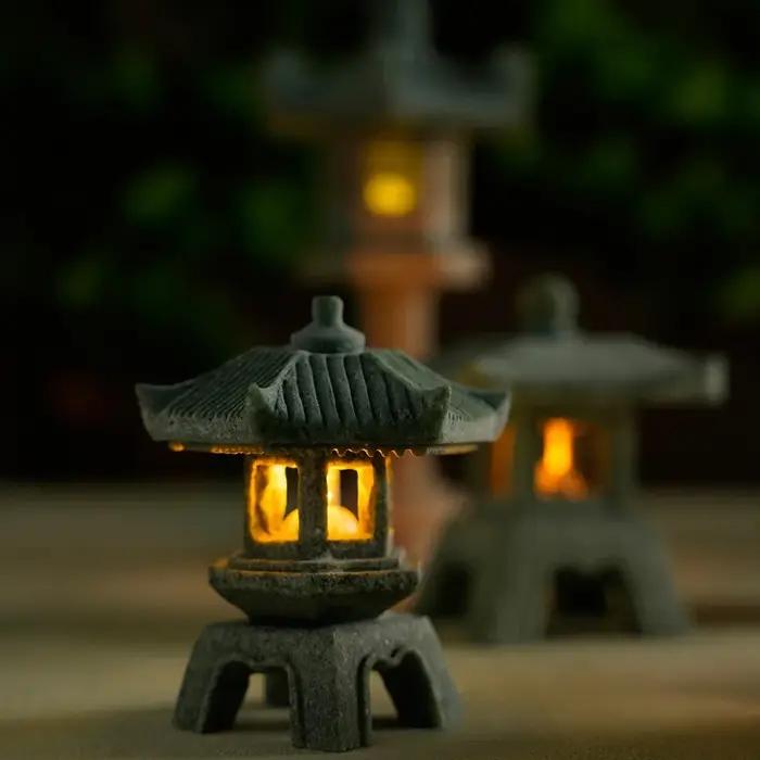 Mini pagode lanterne lumière jardin Statue Micro paysage Aquarium Zen cour Aquarium bonsaï Zen jardi