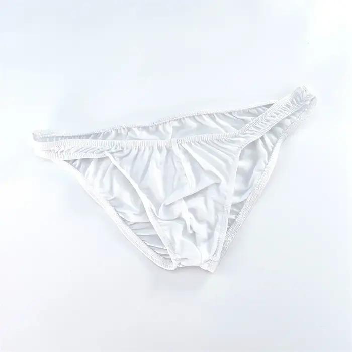 Slip rose en Nylon et Spandex pour hommes, sous-vêtement confortable et respirant, taille basse, séchage rapide, sous-vêtement Bikini en soie glacée