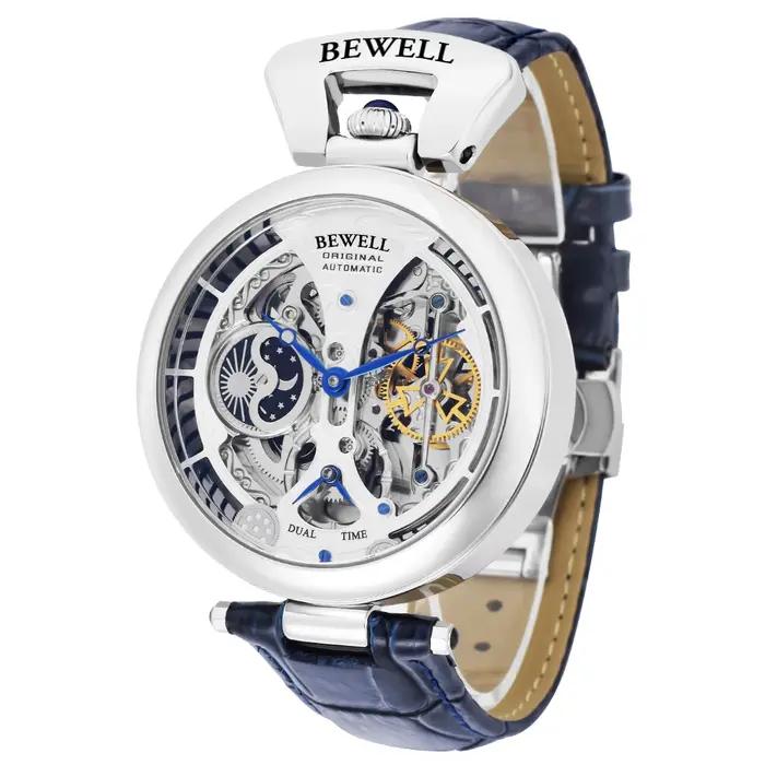 Montre automatique mécanique étanche haut de gamme bracelet cuir véritable fond transparent acier inoxydable