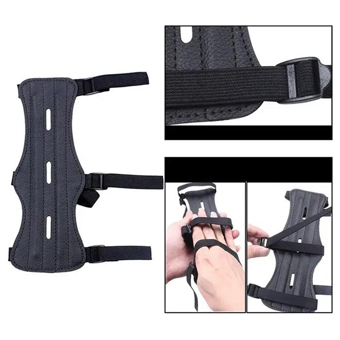 Protège-bras en cuir pour le tir à l'arc, 3 sangles de protection, sécurité du bras, réglable, accessoires pour le tir à l'arc, la chasse et l'entraînement