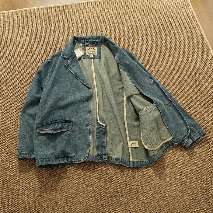 Style revers vêtements de travail rétro Fengshui lavage vieille veste en jean haut hommes pur coton tissé décontracté