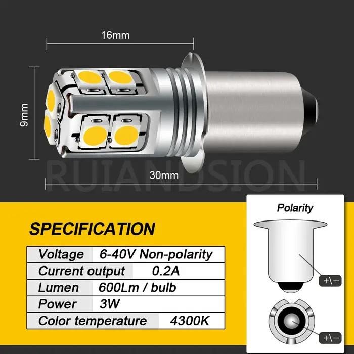 RUIANDSION 1 pièces E10 P13.5S PR2 3030SMD Maglite ampoule de remplacement 6V-40V 9V 12V 18V 24V 4-9