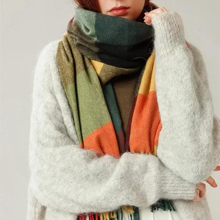2024 Designer tricoté printemps hiver femmes écharpe plaid chaud cachemire foulards châle marque de